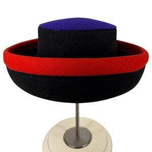 VTG Womans Adolfo II Excello 100% Wool Hat Black Red Purple Bollman & Co Church